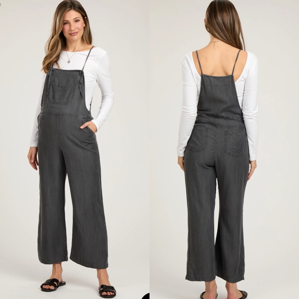 NWT PINKBLUSH Charcoal Front Pocket Maternity Overall